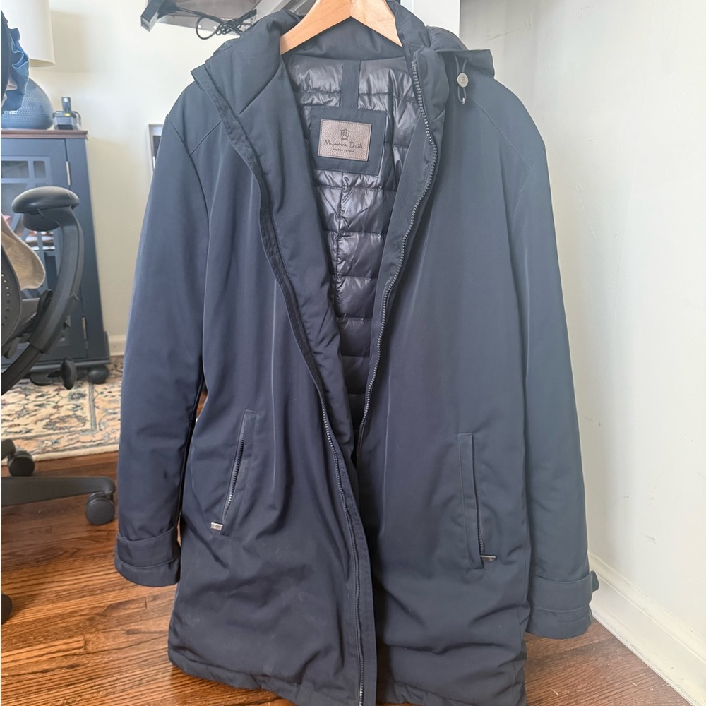 Massimo Dutti Dark Blue Hooded Puffer Jacket